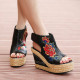 Muffled version of breathable retro embroidered exquisite fashion temperament both open toe sandals / plus high sandals / spring and summer high-heeled sandals / dress exclusive good sandals